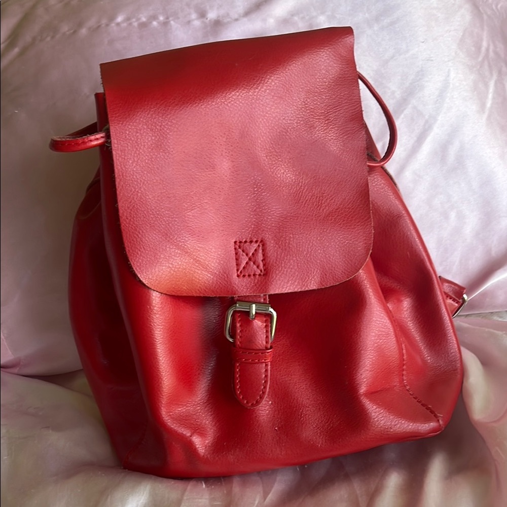 Elegant CoLab Red Leather Backpack